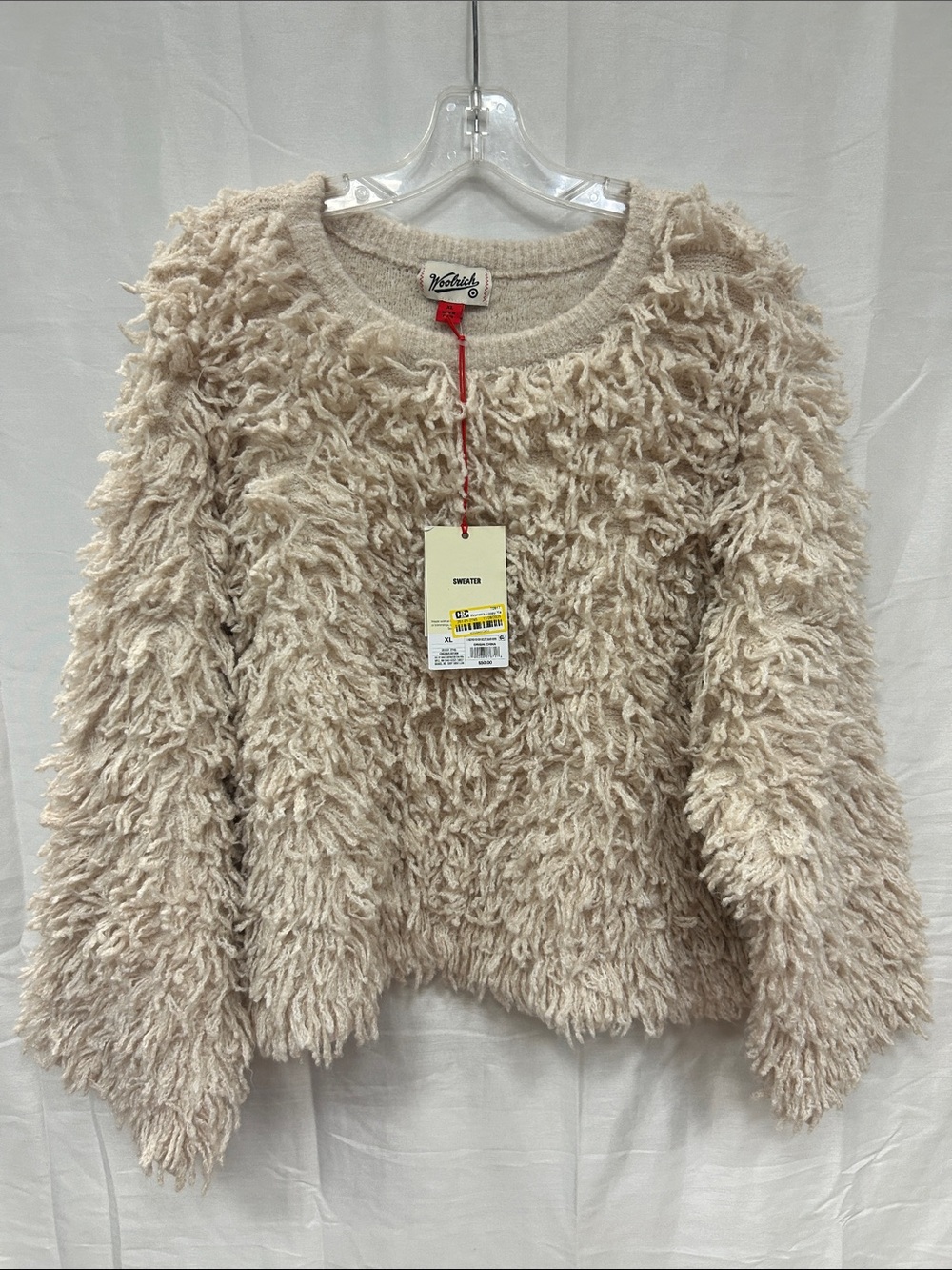 Woolrich x Target Cream Shaggy Loopy Yarn Crewneck Pullover Sweater